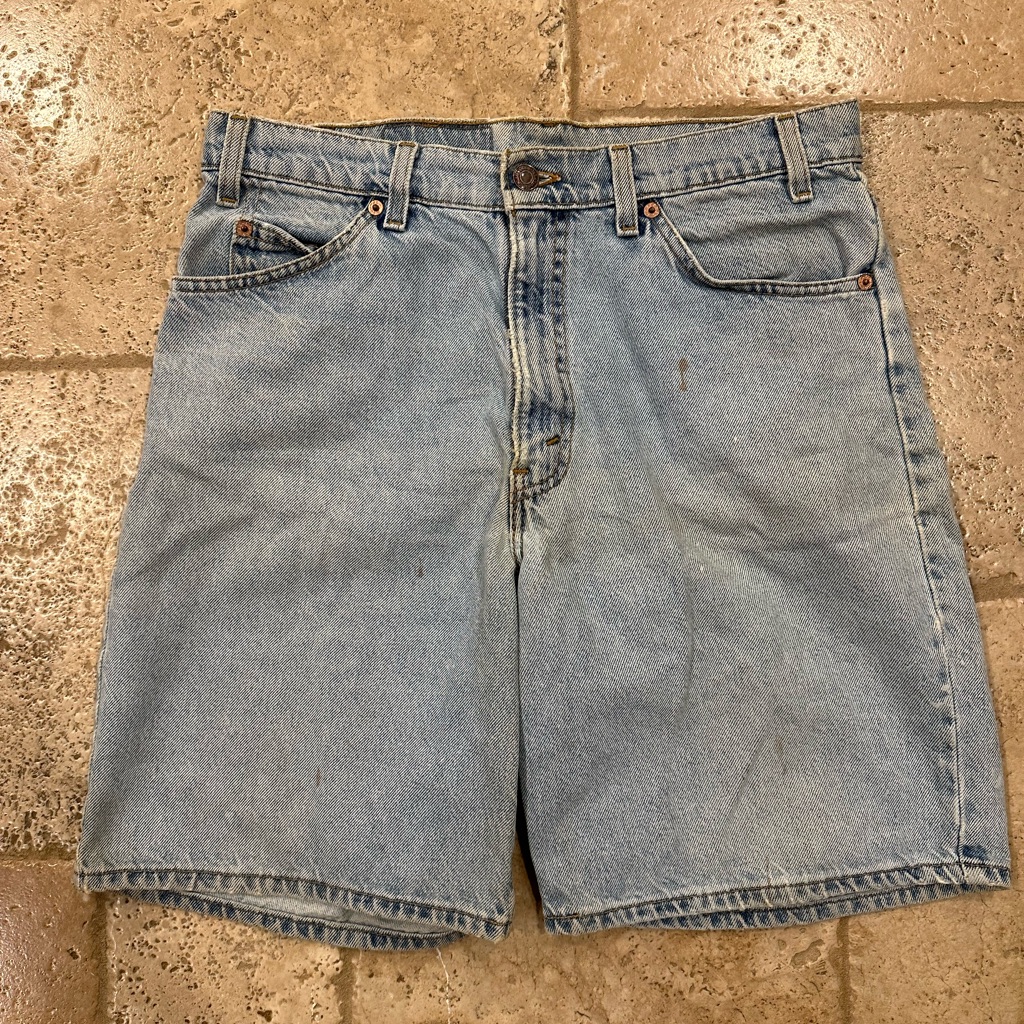 Levi’s Vintage 550 Denim Light Wash Painter Shorts Orange Tab